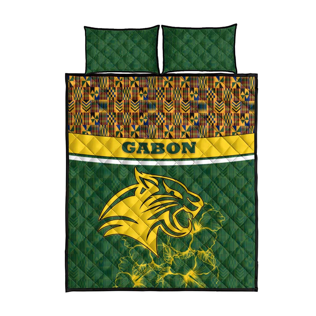 Gabon Quilt Bed Set - Tribal Print and Fierce Panther Graphic in National Flag Colors