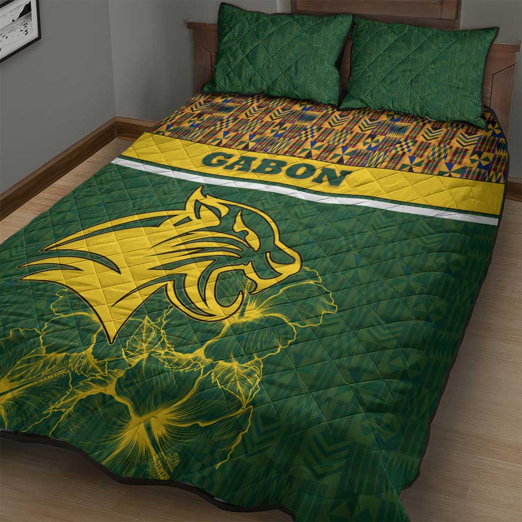 Gabon Quilt Bed Set - Tribal Print and Fierce Panther Graphic in National Flag Colors