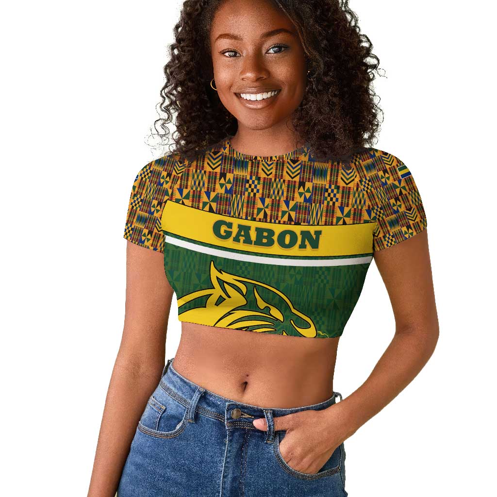 Gabon Raglan Cropped T shirt - Tribal Print and Fierce Panther Graphic in National Flag Colors