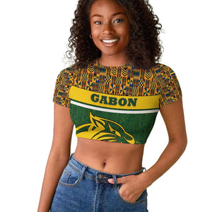 Gabon Raglan Cropped T shirt - Tribal Print and Fierce Panther Graphic in National Flag Colors