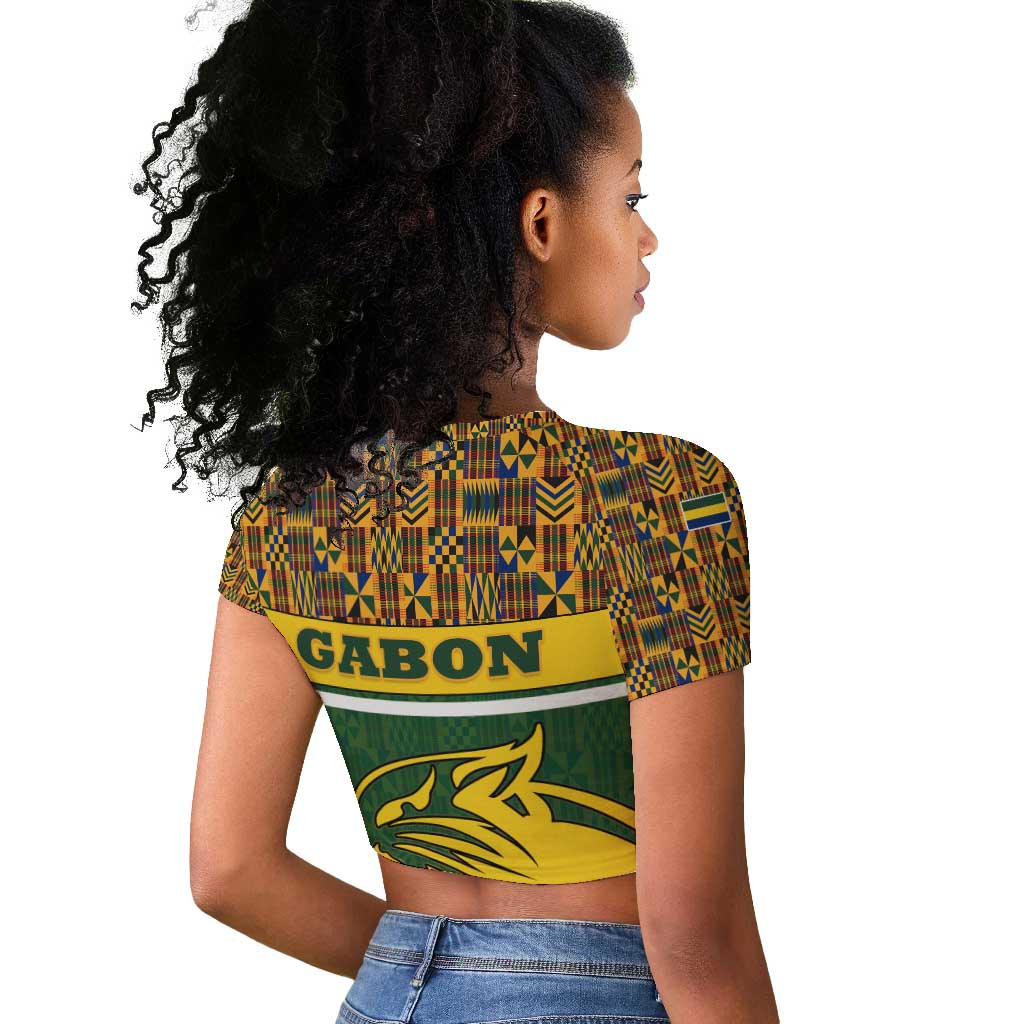 Gabon Raglan Cropped T shirt - Tribal Print and Fierce Panther Graphic in National Flag Colors