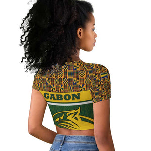 Gabon Raglan Cropped T shirt - Tribal Print and Fierce Panther Graphic in National Flag Colors