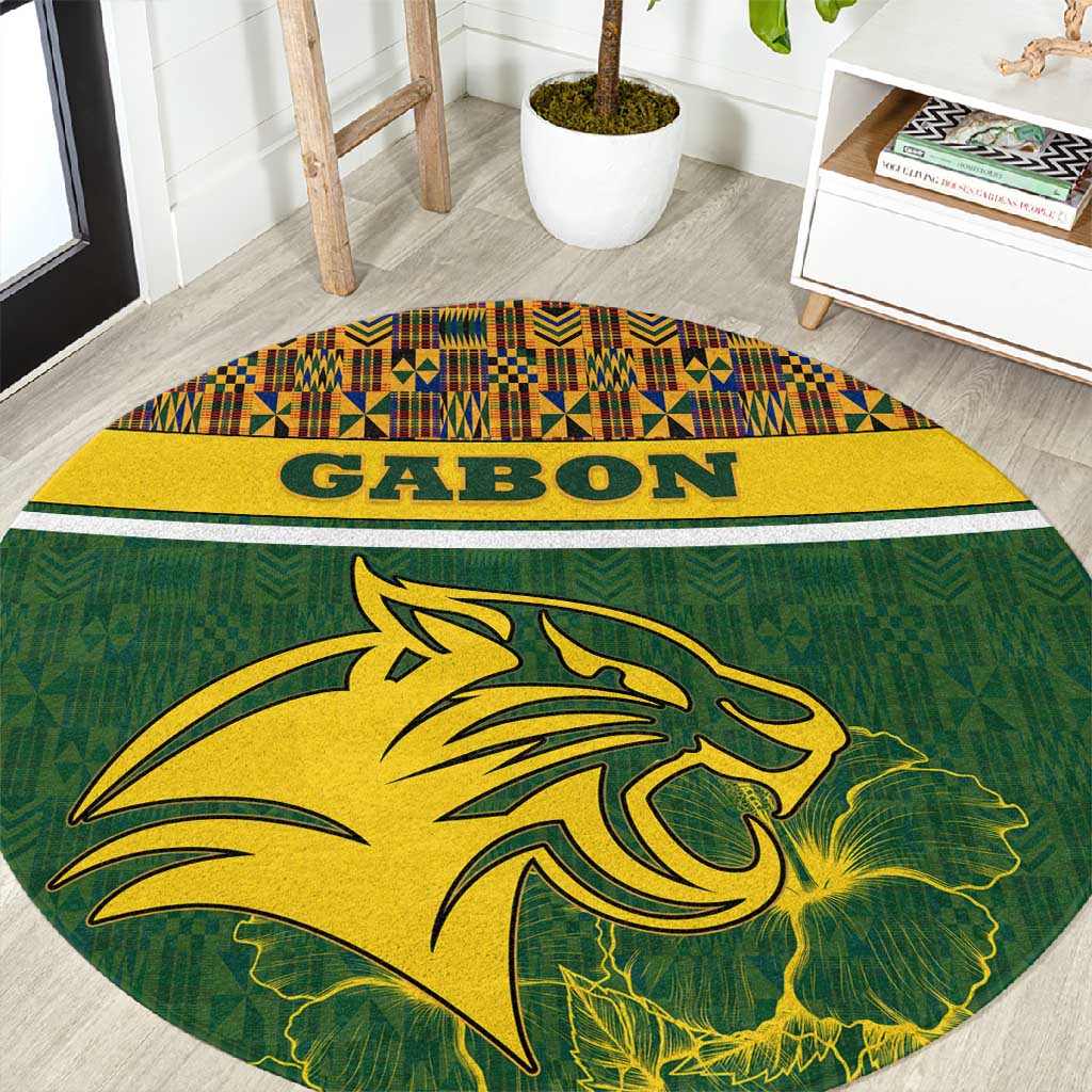 Gabon Round Carpet - Tribal Print and Fierce Panther Graphic in National Flag Colors