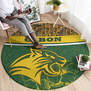 Gabon Round Carpet - Tribal Print and Fierce Panther Graphic in National Flag Colors