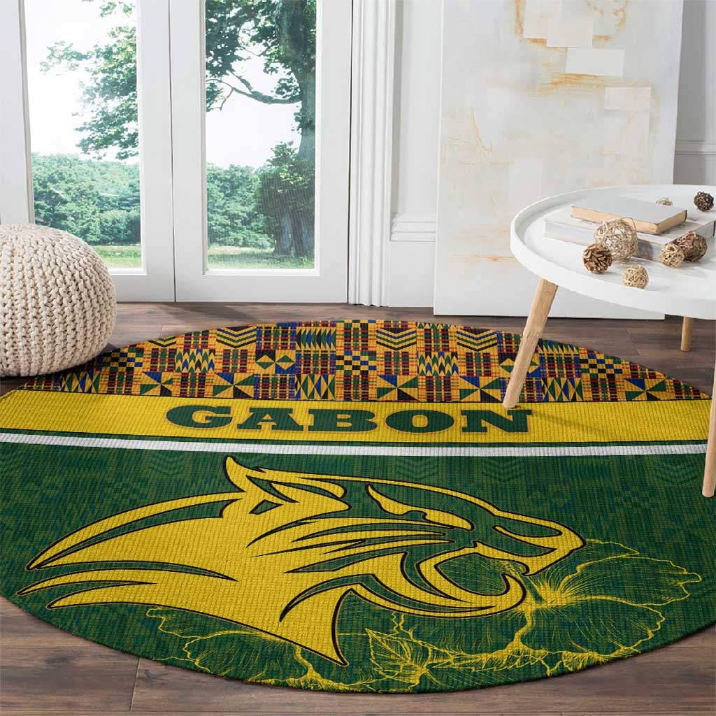 Gabon Round Carpet - Tribal Print and Fierce Panther Graphic in National Flag Colors