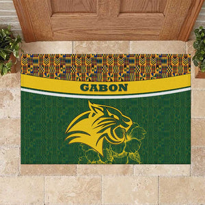 Gabon Rubber Doormat - Tribal Print and Fierce Panther Graphic in National Flag Colors
