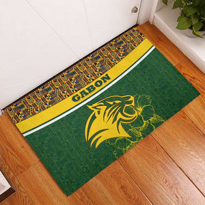 Gabon Rubber Doormat - Tribal Print and Fierce Panther Graphic in National Flag Colors