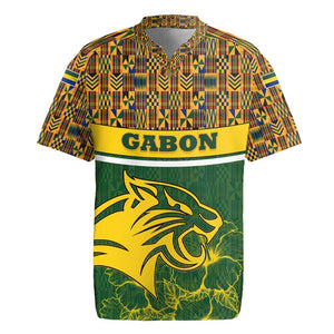 Gabon Rugby Jersey - Tribal Print and Fierce Panther Graphic in National Flag Colors
