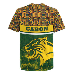 Gabon Rugby Jersey - Tribal Print and Fierce Panther Graphic in National Flag Colors