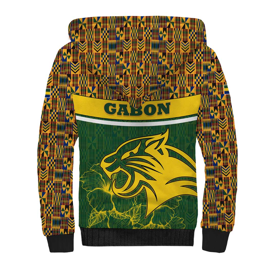 Gabon Sherpa Hoodie - Tribal Print and Fierce Panther Graphic in National Flag Colors