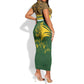 Gabon Short Sleeve Bodycon Dress - Tribal Print and Fierce Panther Graphic in National Flag Colors