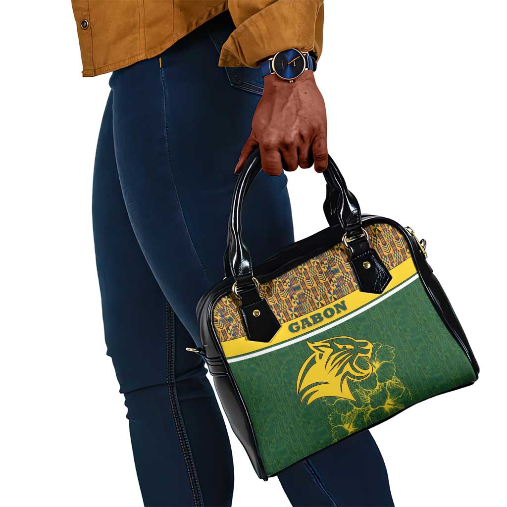 Gabon Shoulder Handbag - Tribal Print and Fierce Panther Graphic in National Flag Colors