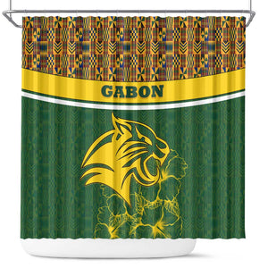Gabon Shower Curtain - Tribal Print and Fierce Panther Graphic in National Flag Colors