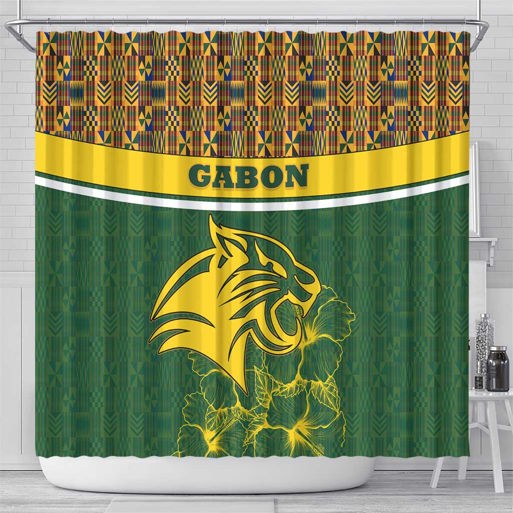 Gabon Shower Curtain - Tribal Print and Fierce Panther Graphic in National Flag Colors