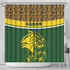 Gabon Shower Curtain - Tribal Print and Fierce Panther Graphic in National Flag Colors
