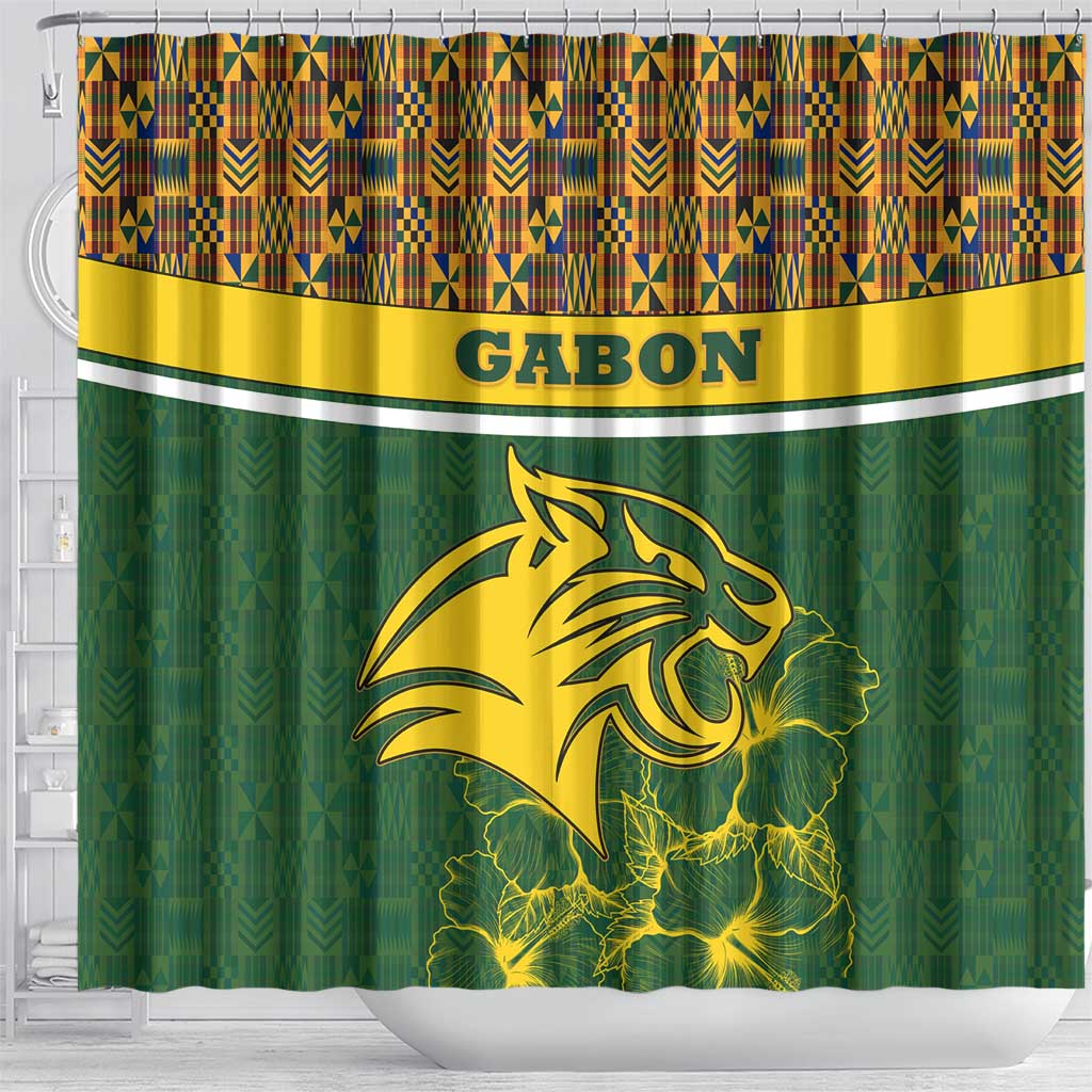 Gabon Shower Curtain - Tribal Print and Fierce Panther Graphic in National Flag Colors