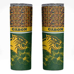Gabon Skinny Tumbler - Tribal Print and Fierce Panther Graphic in National Flag Colors
