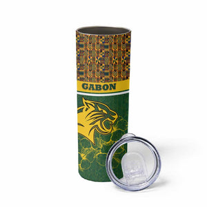 Gabon Skinny Tumbler - Tribal Print and Fierce Panther Graphic in National Flag Colors