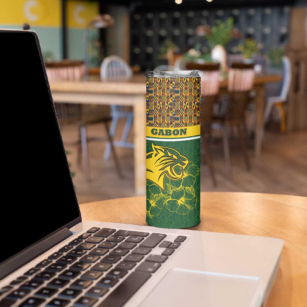 Gabon Skinny Tumbler - Tribal Print and Fierce Panther Graphic in National Flag Colors