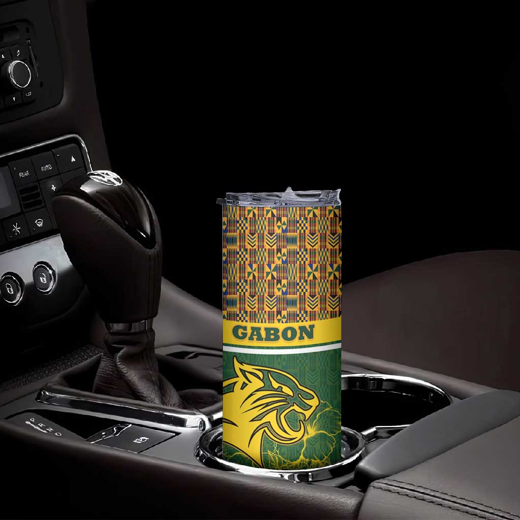 Gabon Skinny Tumbler - Tribal Print and Fierce Panther Graphic in National Flag Colors