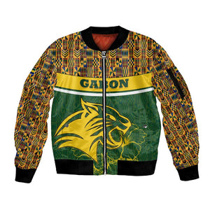Gabon Sleeve Zip Bomber Jacket - Tribal Print and Fierce Panther Graphic in National Flag Colors