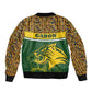 Gabon Sleeve Zip Bomber Jacket - Tribal Print and Fierce Panther Graphic in National Flag Colors