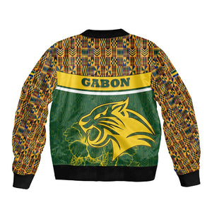 Gabon Sleeve Zip Bomber Jacket - Tribal Print and Fierce Panther Graphic in National Flag Colors