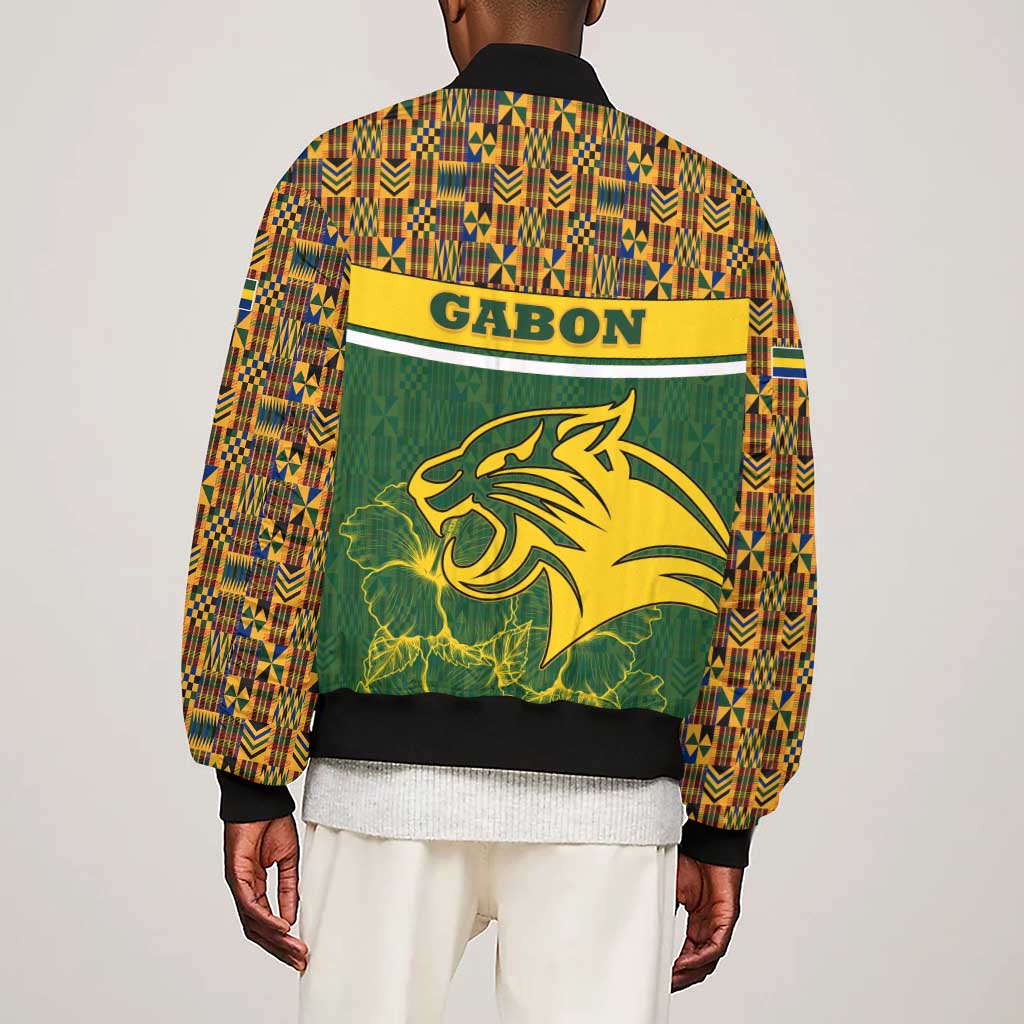 Gabon Sleeve Zip Bomber Jacket - Tribal Print and Fierce Panther Graphic in National Flag Colors