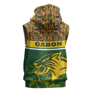 Gabon Sleeveless Hoodie - Tribal Print and Fierce Panther Graphic in National Flag Colors - African Pride
