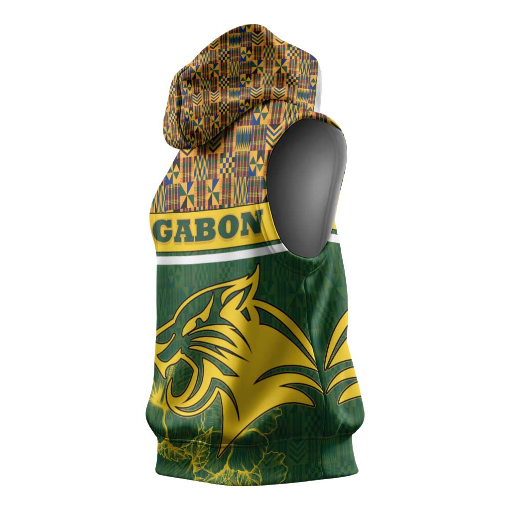 Gabon Sleeveless Hoodie - Tribal Print and Fierce Panther Graphic in National Flag Colors - African Pride