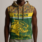 Gabon Sleeveless Hoodie - Tribal Print and Fierce Panther Graphic in National Flag Colors - African Pride