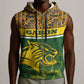 Gabon Sleeveless Zip Hoodie - Tribal Print and Fierce Panther Graphic in National Flag Colors - African Pride