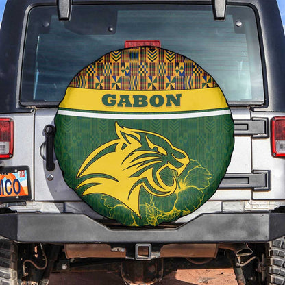 Gabon Spare Tire Cover - Tribal Print and Fierce Panther Graphic in National Flag Colors