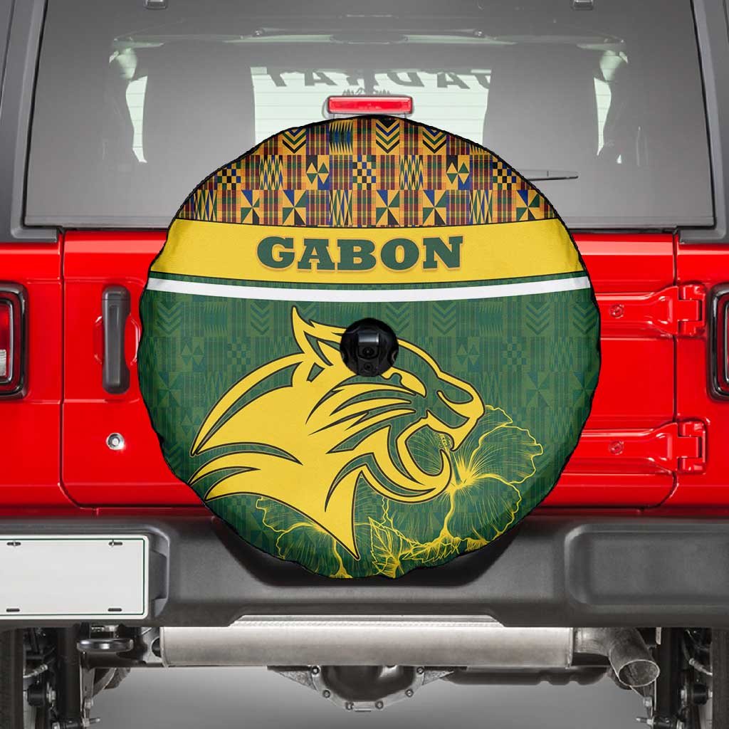 Gabon Spare Tire Cover - Tribal Print and Fierce Panther Graphic in National Flag Colors