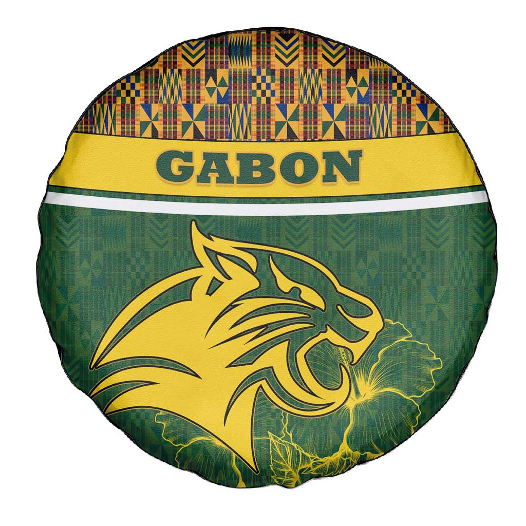 Gabon Spare Tire Cover - Tribal Print and Fierce Panther Graphic in National Flag Colors