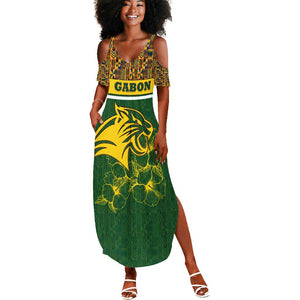 Gabon Summer Maxi Dress - Tribal Print and Fierce Panther Graphic in National Flag Colors