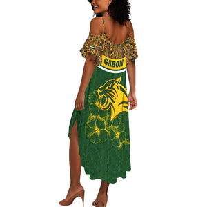 Gabon Summer Maxi Dress - Tribal Print and Fierce Panther Graphic in National Flag Colors