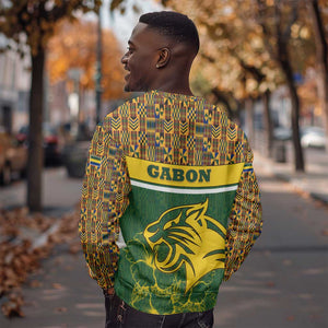 Gabon Sweatshirt - Tribal Print and Fierce Panther Graphic in National Flag Colors