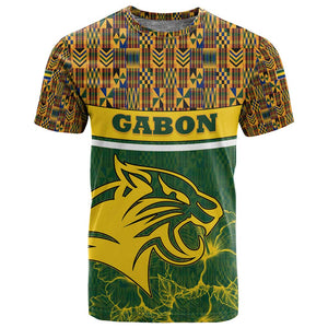 Gabon T shirt - Tribal Print and Fierce Panther Graphic in National Flag Colors