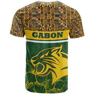 Gabon T shirt - Tribal Print and Fierce Panther Graphic in National Flag Colors
