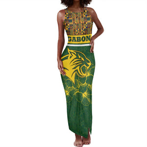 Gabon Tank Maxi Dress - Tribal Print and Fierce Panther Graphic in National Flag Colors