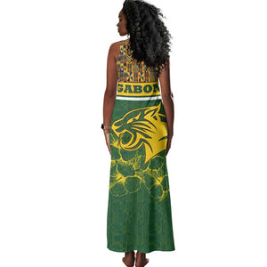 Gabon Tank Maxi Dress - Tribal Print and Fierce Panther Graphic in National Flag Colors