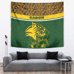 Gabon Tapestry - Tribal Print and Fierce Panther Graphic in National Flag Colors