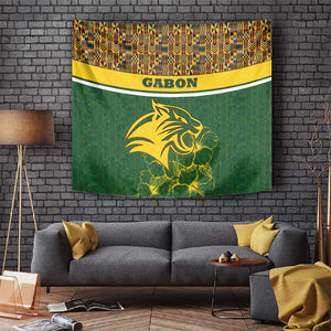 Gabon Tapestry - Tribal Print and Fierce Panther Graphic in National Flag Colors