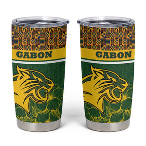 Gabon Tumbler Cup - Tribal Print and Fierce Panther Graphic in National Flag Colors