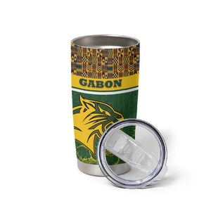 Gabon Tumbler Cup - Tribal Print and Fierce Panther Graphic in National Flag Colors