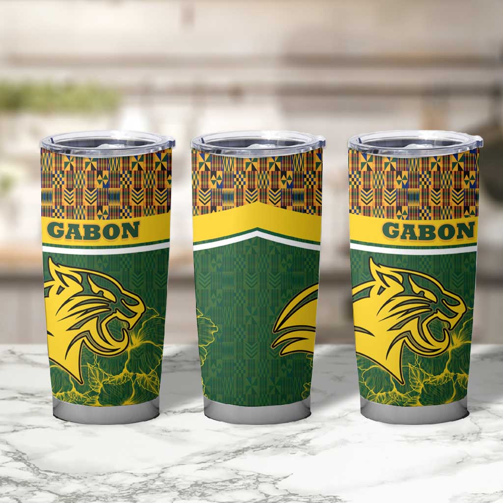 Gabon Tumbler Cup - Tribal Print and Fierce Panther Graphic in National Flag Colors