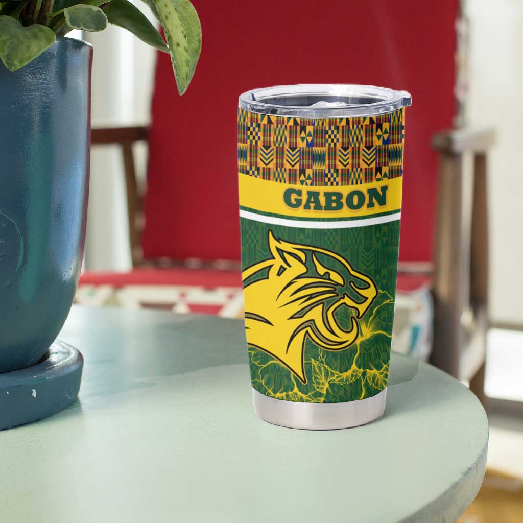 Gabon Tumbler Cup - Tribal Print and Fierce Panther Graphic in National Flag Colors