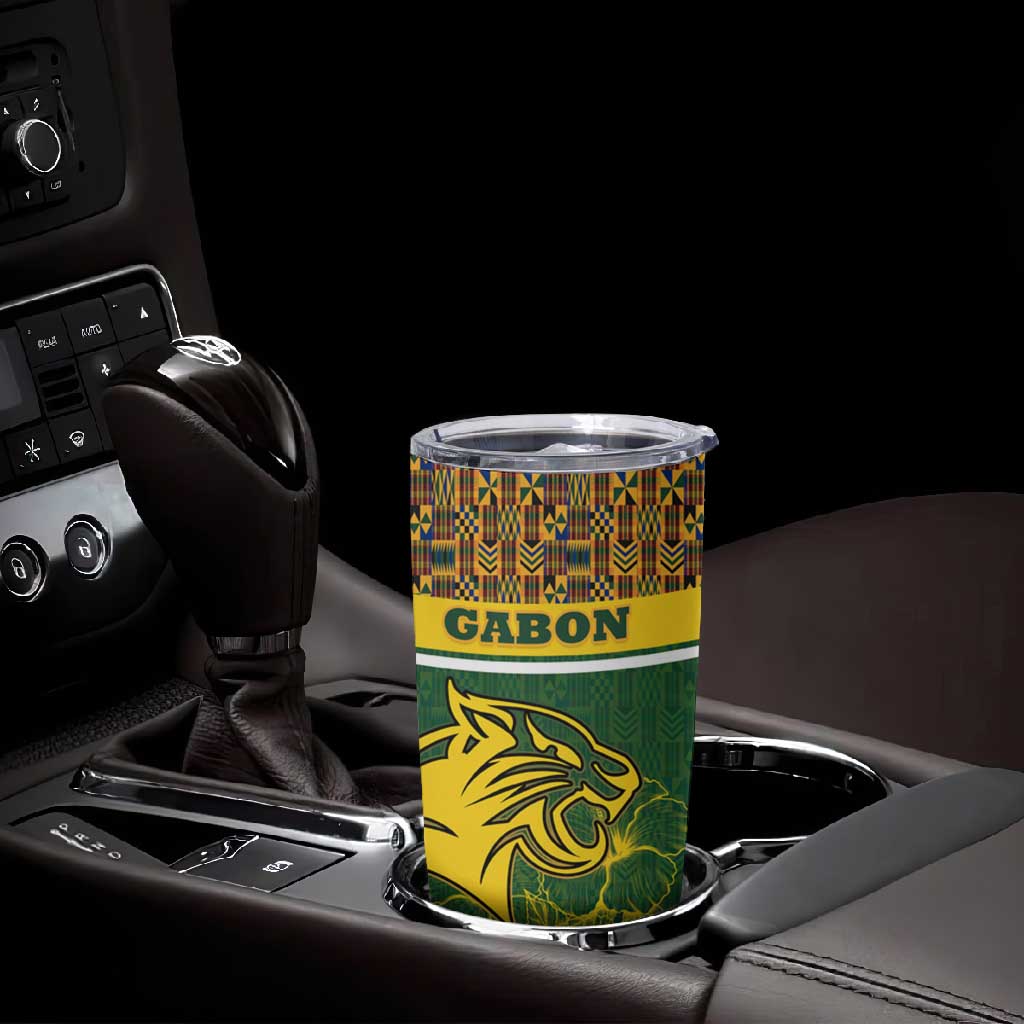 Gabon Tumbler Cup - Tribal Print and Fierce Panther Graphic in National Flag Colors
