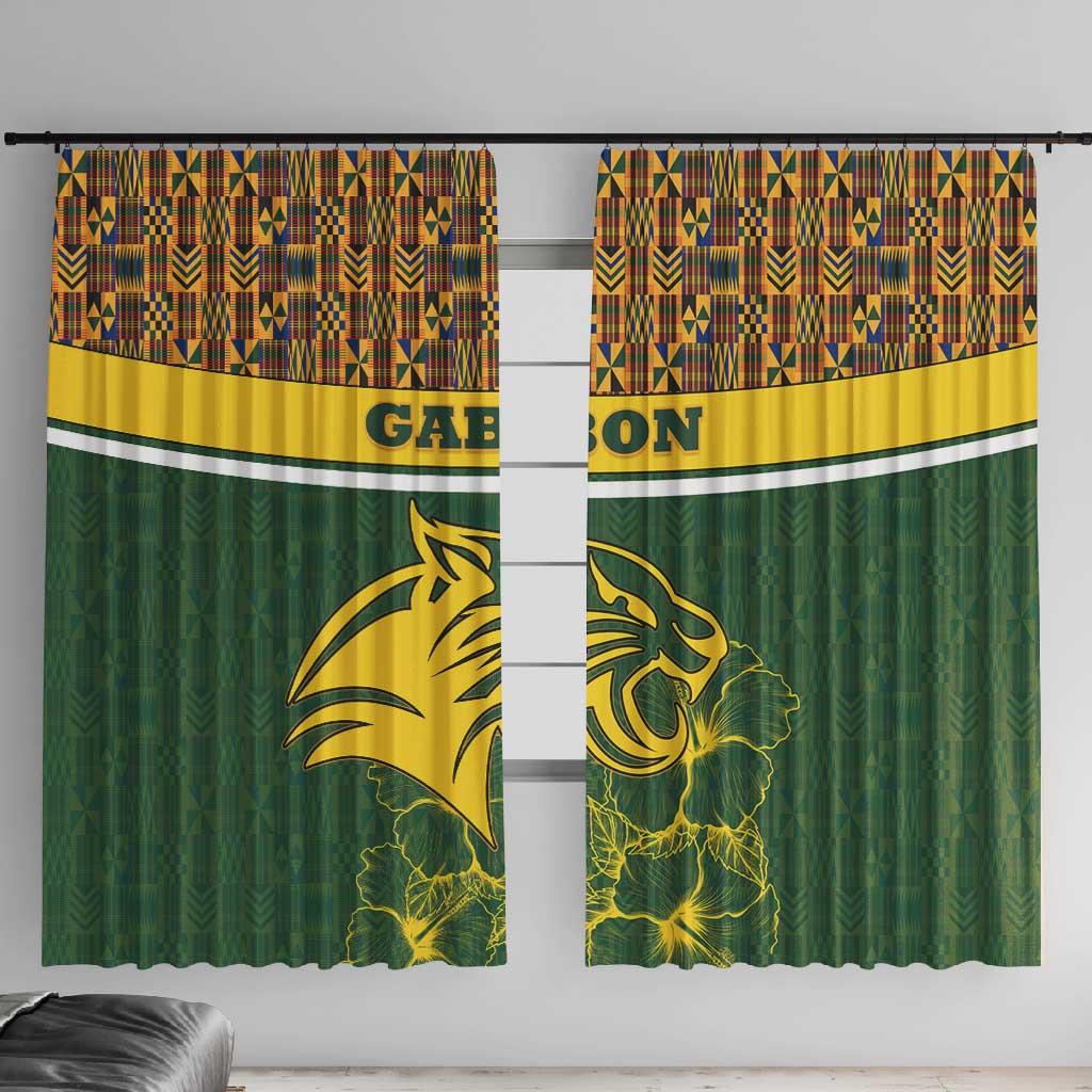 Gabon Window Curtain - Tribal Print and Fierce Panther Graphic in National Flag Colors